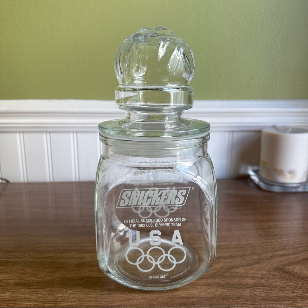 1992 U.S. Olympic Games Snickers Snack Food Jar Official USA Sponsor Vintage